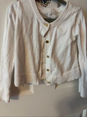 Lilly Pulitzer White Crewneck Cardigan with Gold Buttons
